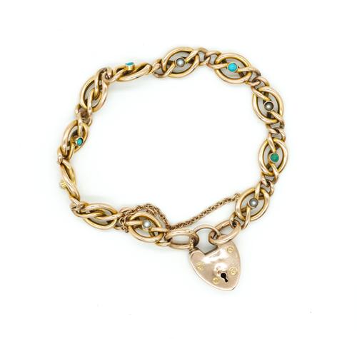 A LATE VICTORIAN TURQUOISE AND SEED PEARL BRACELET