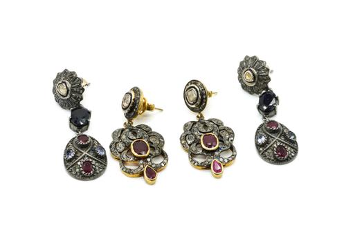 TWO PAIRS OF GEM SET PENDANT EARRINGS (2)