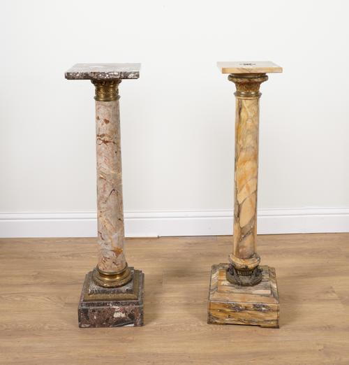 TWO FRENCH GILT-METAL MOUNTED MARBLE PEDESTAL COLUMNS (2)