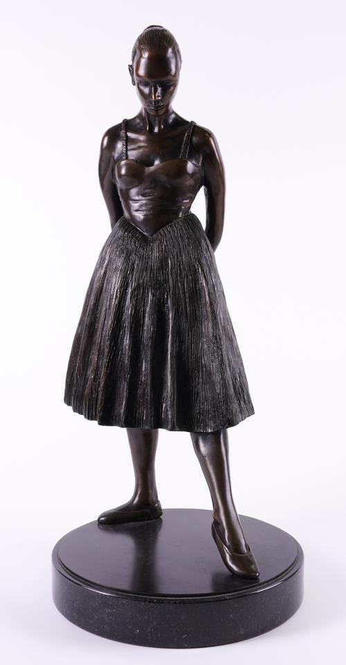 RIC JAMES (BRITISH, B. 1943): A BRONZE FIGURE OF A BALLERINA ENTITLED ‘LUCY’ IN REPOSE