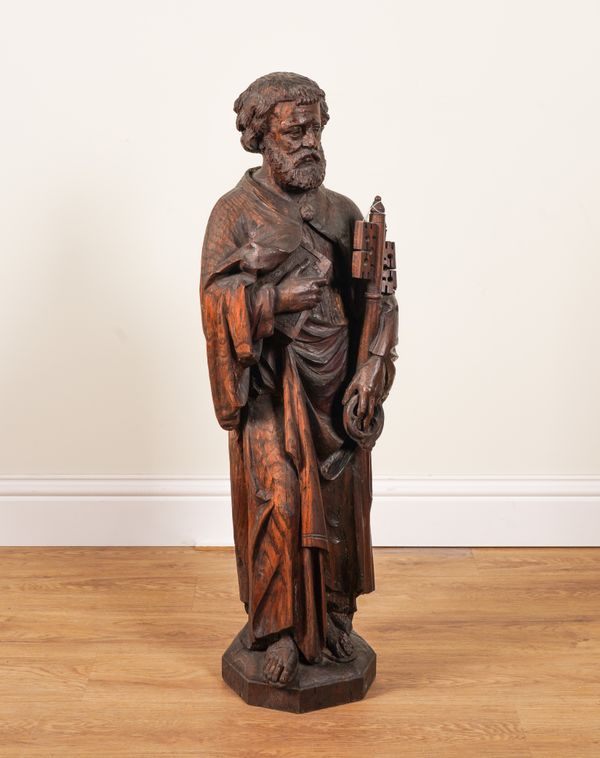 NORTH EUROPEAN CARVED OAK FIGURE OF SAINT PETER