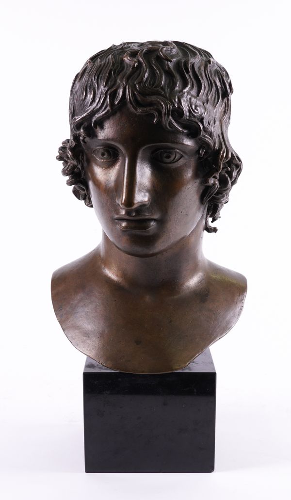 AFTER THE ANTIQUE: A BRONZE BUST OF A YOUTH, PROBABLY NARCISSUS