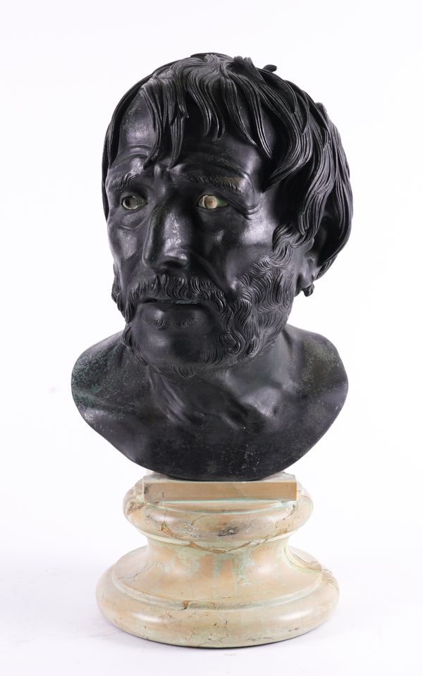 AFTER THE ANTIQUE; AN ITALIAN BRONZE BUST OF SENECA