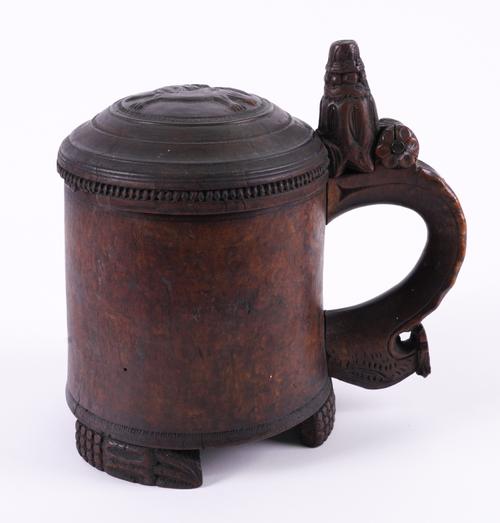 A SCANDINAVIAN BIRCH BURR PEG TANKARD