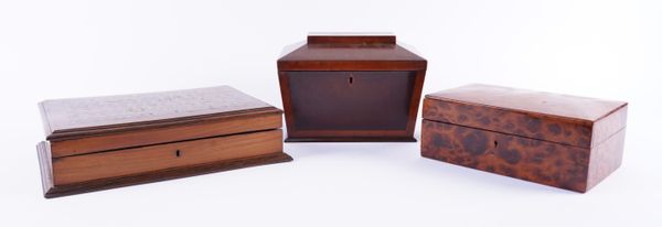 A FRENCH BRASS AND MOTHER-OF-PEARL INLAID KINGWOOD AND TULIPWOOD JEWELLERY BOX (3)