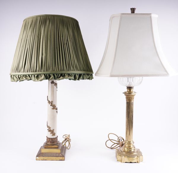 TWO CORINTHIAN COLUMN TABLE LAMPS (2)