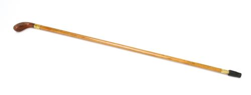 AN ENGLISH 18CT GOLD MOUNTED HORN HANDLED WALKING STICK