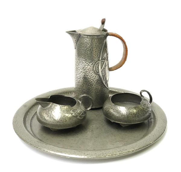 ARCHIBALD KNOX FOR LIBERTY & CO: A TUDRIC PEWTER PART COFFEE SERVICE (4)