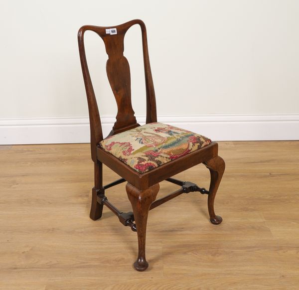 A 19TH CENTURY QUEEN ANNE STYLE MAHOGANY FRAMED CHILD’S CHAIR WITH VASE SHAPED SPLAT