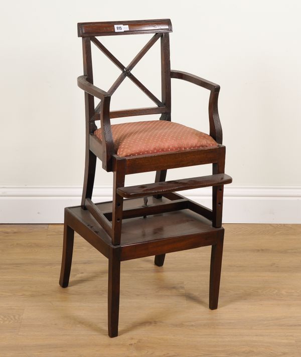 AN EARLY 19TH CENTURY MAHOGANY CHILD’S CHAIR ON STAND