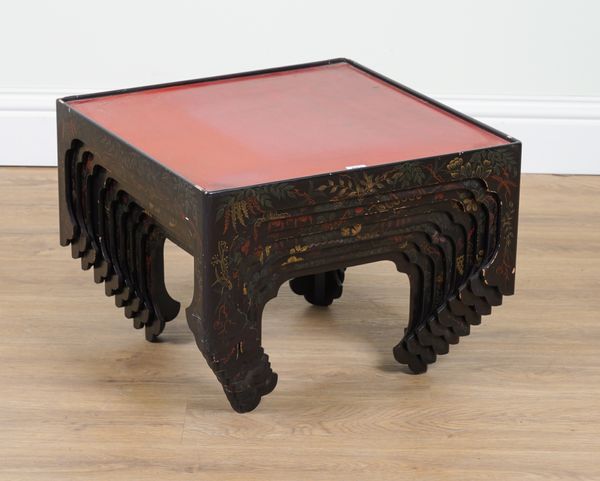 A NEST OF NINE CHINESE-EXPORT LACQUERED SQUARE OCCASIONAL TABLES (9)