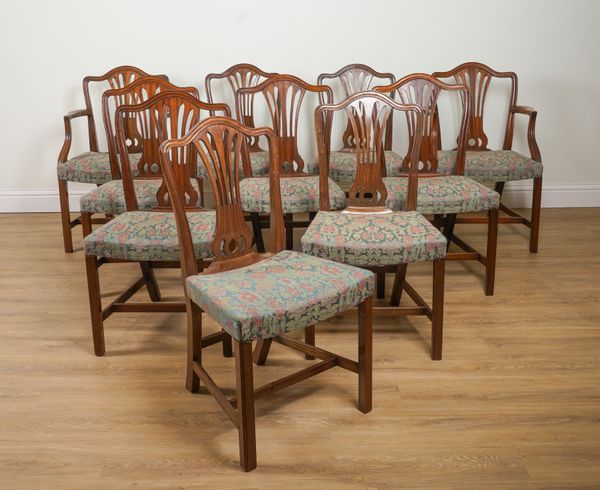 A SET OF TEN GEORGE III STYLE MAHOGANY DINING CHAIRS WITH PIERCED SPLAT BACK (10)