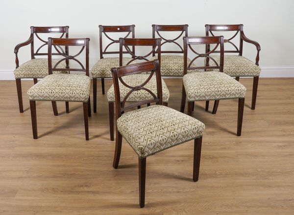 A SET OF EIGHT LATE GEROGE III MAHOGANY DINING CHAIRS WITH X-FRAME BACKS (8)