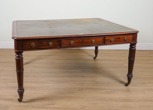 A 19TH CENTURY MAHOGANY SIX DRAWER CENTRE LIBRARY TABLE