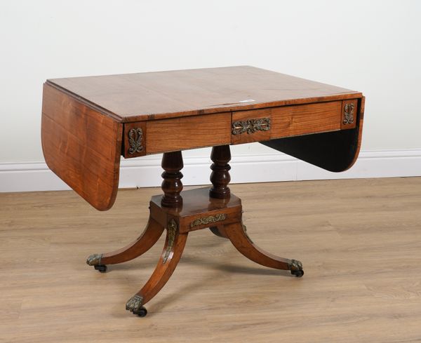 A REGENCY BRASS INLAID ROSEWOOD TWO DRAWER SOFA TABLE