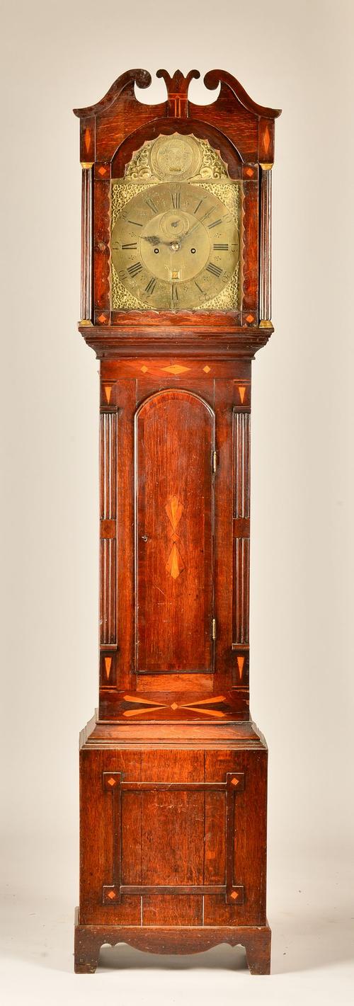 A GEORGE III OAK AND INLAID LONGCASE CLOCK