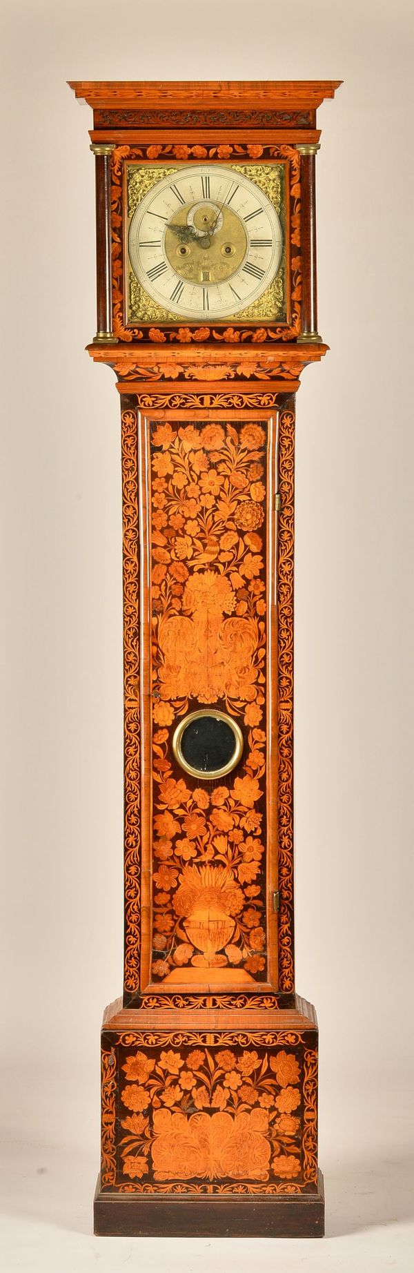 A WILLIAM II WALNUT AND FLORAL MARQUETRY STRIKING LONGCASE CLOCK