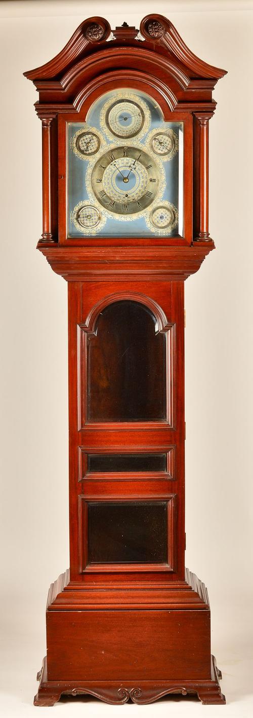 A FINE AND RARE EDWARDIAN QUARTER CHIMING AND STRIKING LONGCASE CLOCK WITH WEDGWOOD DIAL