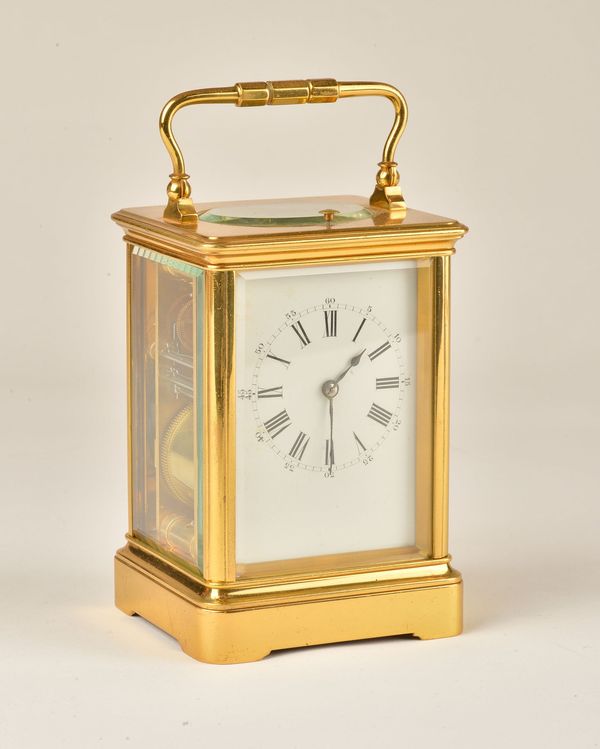 A FRENCH GILT-BRASS CASED GRANDE SONNERIE STRIKING AND REPEATING CARRIAGE CLOCK