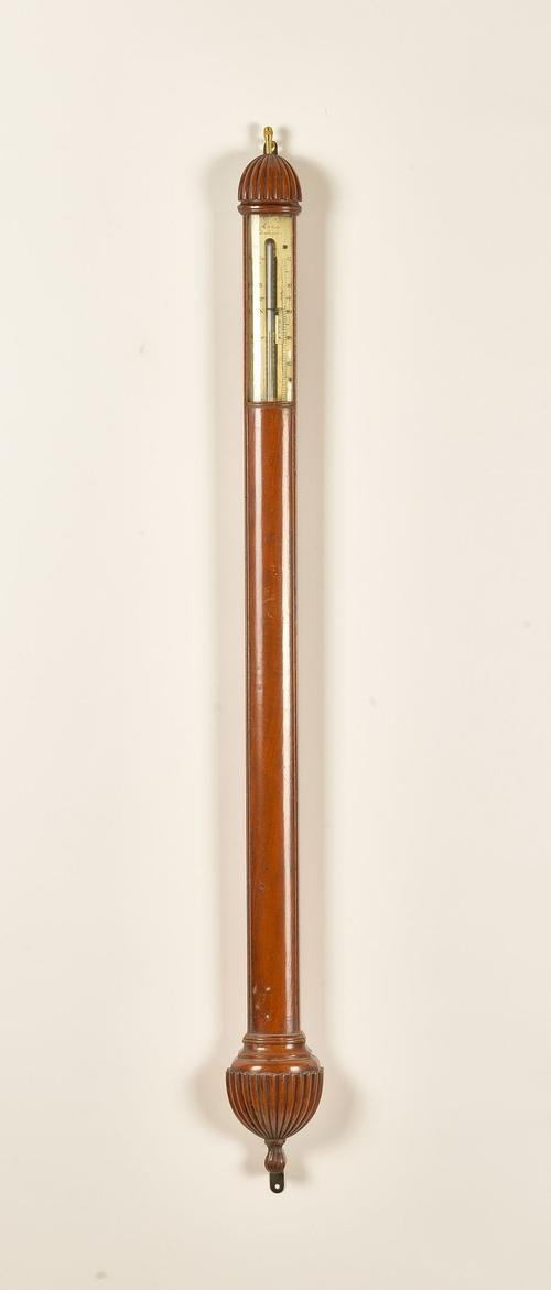 AN EARLY REGENCY MAHOGANY BOWFRONT STICK BAROMETER