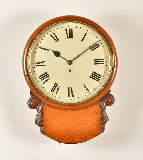 A VICTORIAN OAK DROP DIAL FUSEE WALL CLOCK