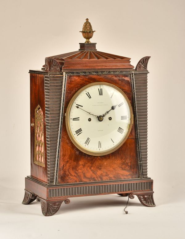 A REGENCY 'EGYPTIAN' STYLE MAHOGANY, BRASS INLAID, STRIKING AND REPEATING BRACKET CLOCK