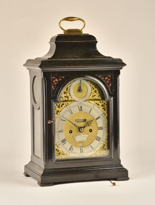 A GEORGE III EBONISED STRIKING AND REPEATING VERGE BRACKET CLOCK
