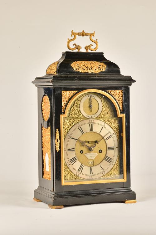 A LATE GEORGE II GILT-METAL-MOUNTED EBONISED QUARTER REPEATING AND STRIKING BRACKET CLOCK