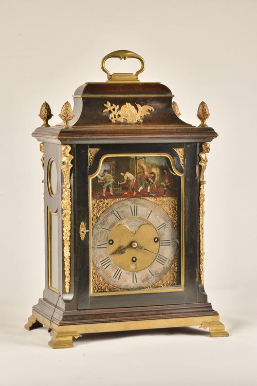 A FINE AND RARE GEORGE III ORMOLU-MOUNTED EBONISED PEARWOOD MUSICAL QUARTER CHIMING, REPEATING AND STRIKING AUTOMATON BRACKET CLOCK