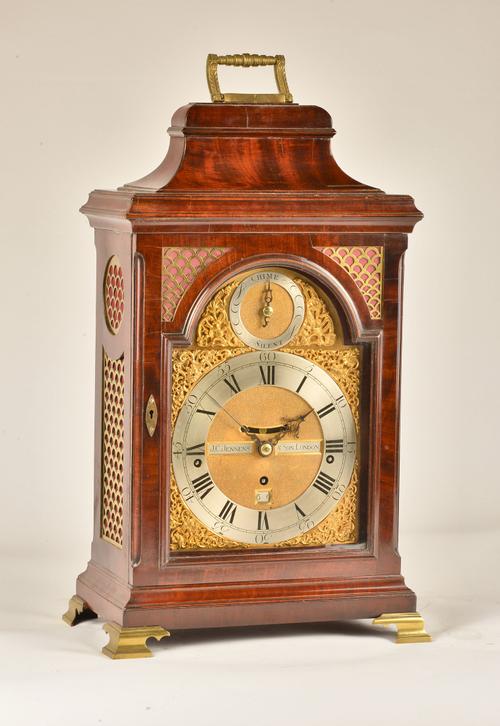 A GILT-METAL-MOUNTED MAHOGANY QUARTER STRIKING AND REPEATING BRACKET CLOCK