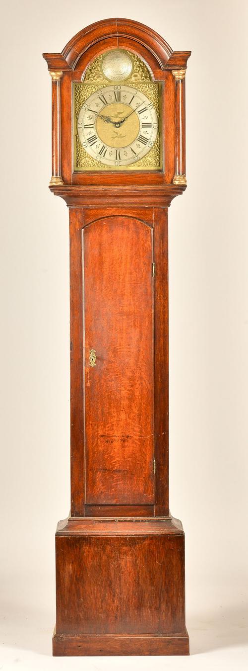 A GEORGE III OAK CASED 30-HOUR STRIKING LONGCASE CLOCK