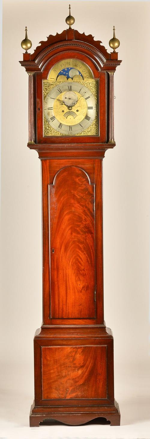 AN INTERESTING MAHOGANY TUBULAR QUARTER CHIMING AND STRIKING LONGCASE CLOCK