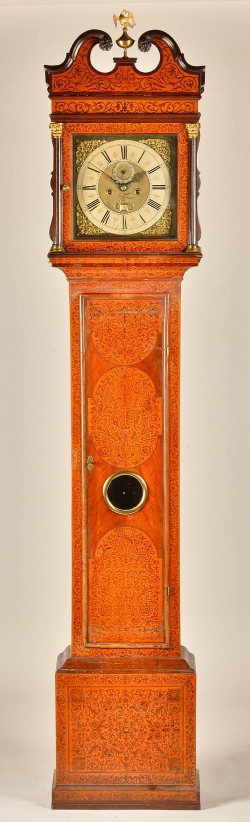 A WALNUT, SEAWEED MARQUETRY STRIKING LONGCASE CLOCK