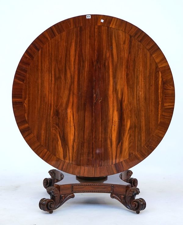 William IV rosewood circular snap top centre table