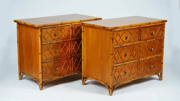 A pair of faux bamboo commodes