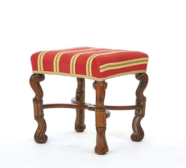 A William and Mary style walnut foot stool