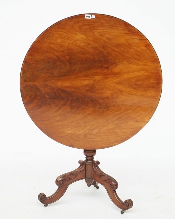 A French mahogany circular snap top tripod occasional table