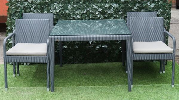 Expormim; a faux rattan glass topped square patio table