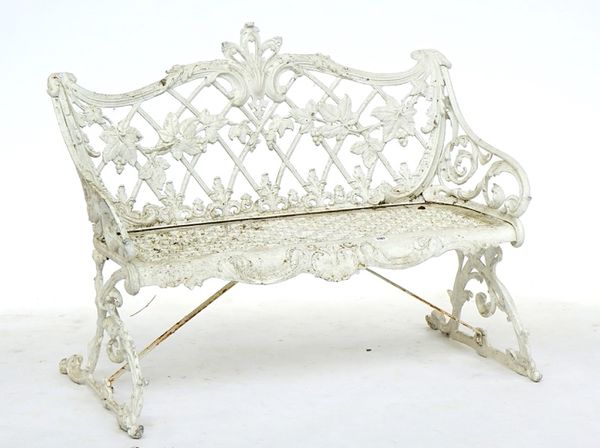 A white painted aluminium floral cast garden bench