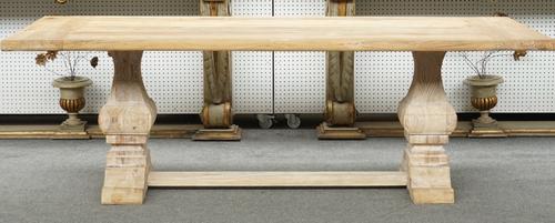 A bleached teak cleated plank top kitchen table