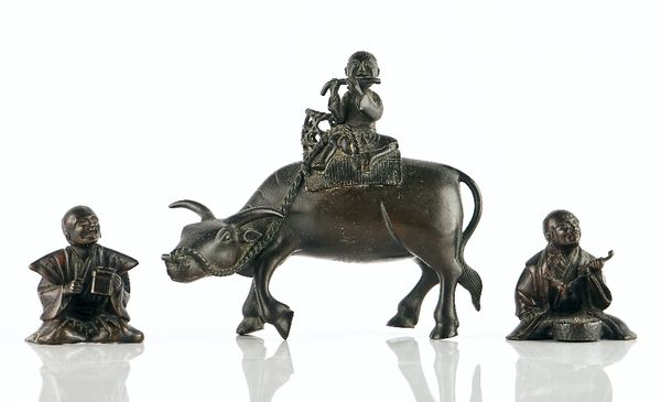 Two Japanese  bronze figures of peasants