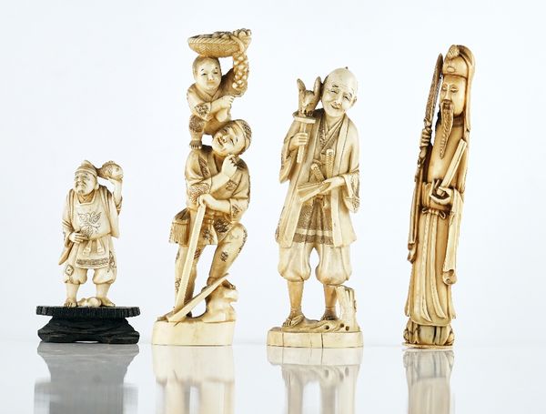 Four Japanese ivory okimono