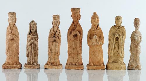 A group of seven Chinese funerary figures