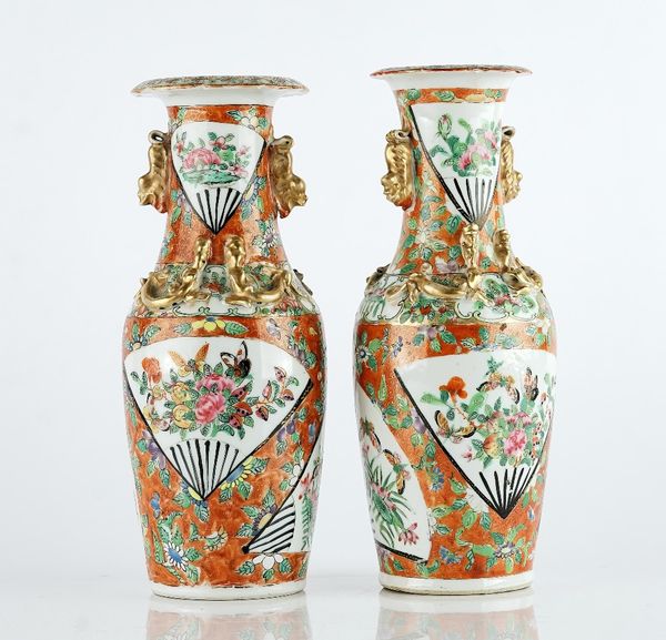 A pair of small Canton famille-rose baluster vases