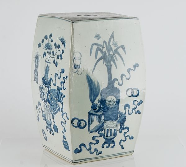 A Chinese blue and white garden seat