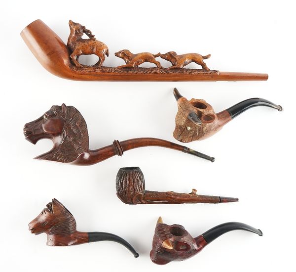 SIX PIPES CARVED WITH ANIMALS (6)