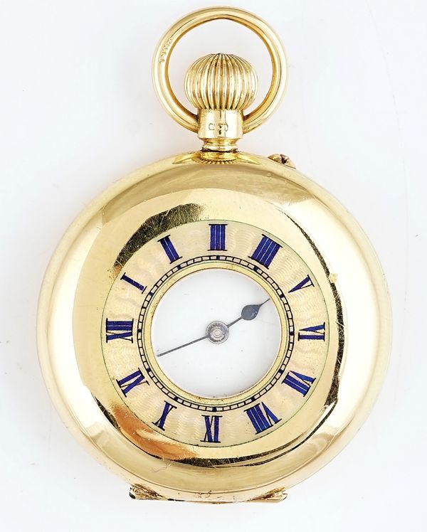 An 18ct gold cased, half hunting cased lady's fob watch