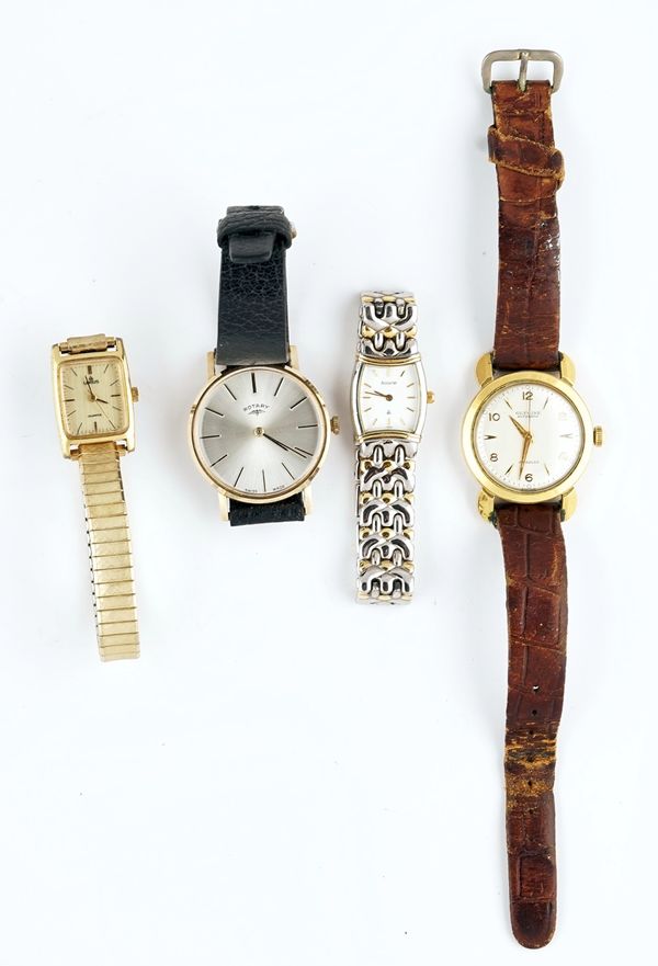 A Rotary 9ct gold circular cased gentleman's wristwatch and three further wristwatches (4)