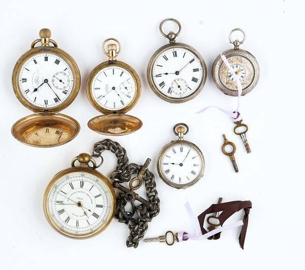 A silver cased, keyless wind, openfaced fob watch and twelve further items (13)