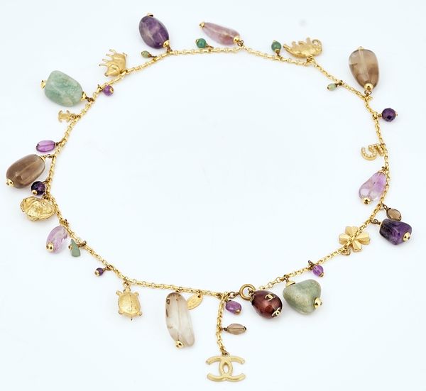 A Chanel gilt metal and polished hardstone necklace